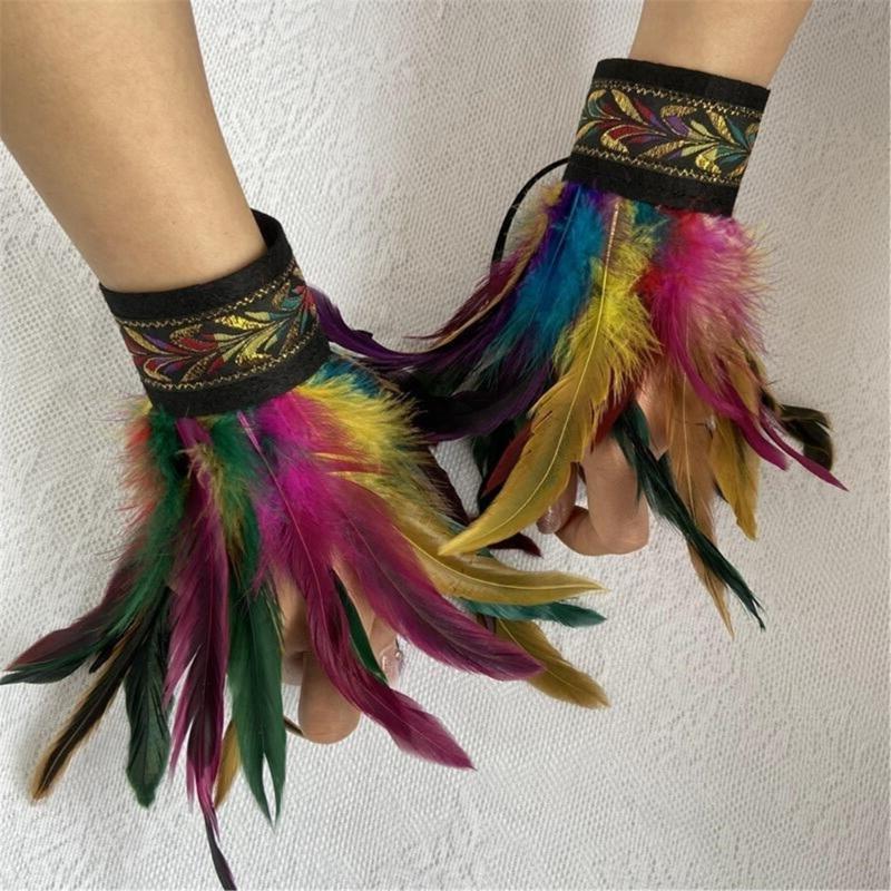 Ethnic Wrist Cuffs Vintage Women Men Cosplay Costume Accessory Feather Wristband Feather Wristband Vintage Bracelet