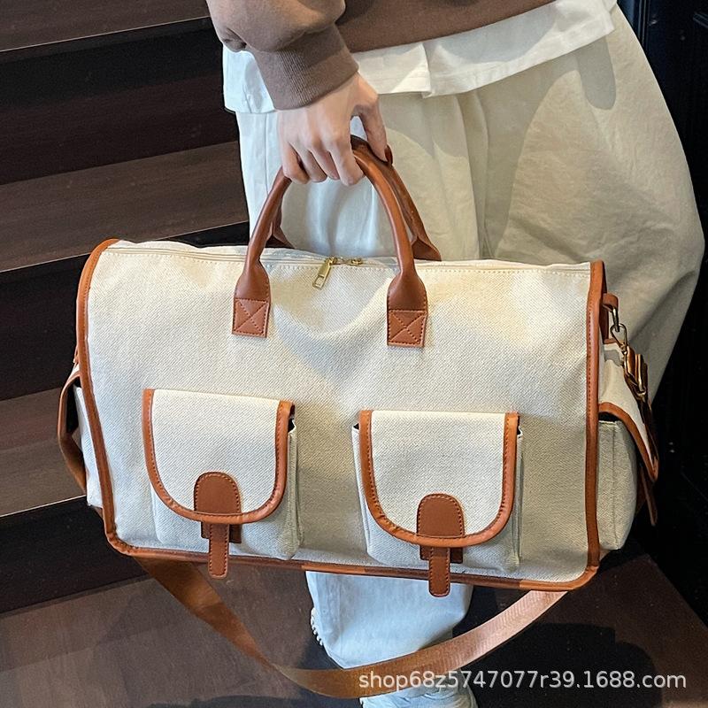 Large Capacity Business Trip Travel Bag Women's Bag 2025 New Casual Canvas Bag Men's and Women's Gym Bag Crossbody Handbag Trend