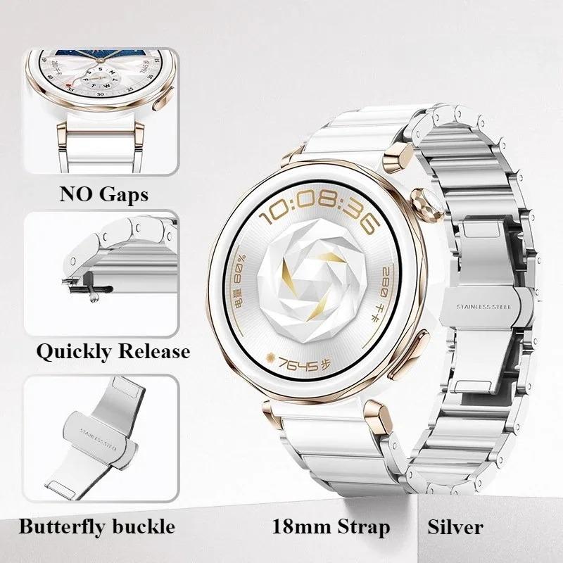 18mm Ceramic+Metal Strap for Huawei Watch GT5 Pro 42mm Women's Bracelet Watchband for Huawei Watch GT5/GT4 41mm Belt Accessories