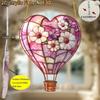 Romantischer Rosa Herzförmiger Heißluftballon Sonnenfänger, Fensterbehang mit Blumengarten-Design, Kunststoff-Ballon-Ornament, Einzigartiges Einweihungsgeschenk