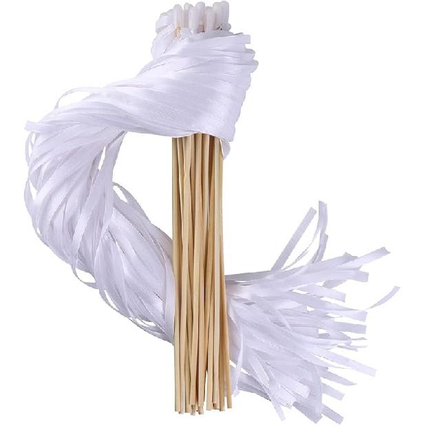 100PCS Ribbon Stick Wands Wedding Streamers with Silk Fairy Stick Wand for Wedding Party Baby Shower Send Off Party Activities Holiday Celebration White-100pcs