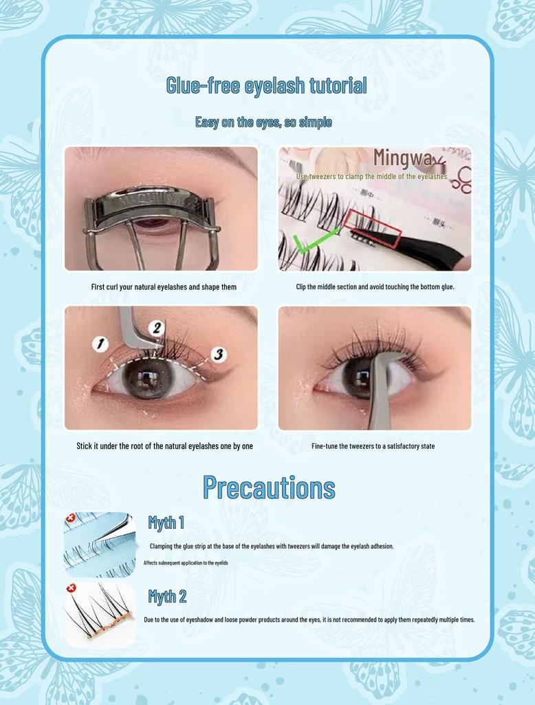10 Rows Glue-Free Self-Adhesive Clear Ballet False Eyelashes - Natural Single Clusters for Easy Application and On-Camera Use