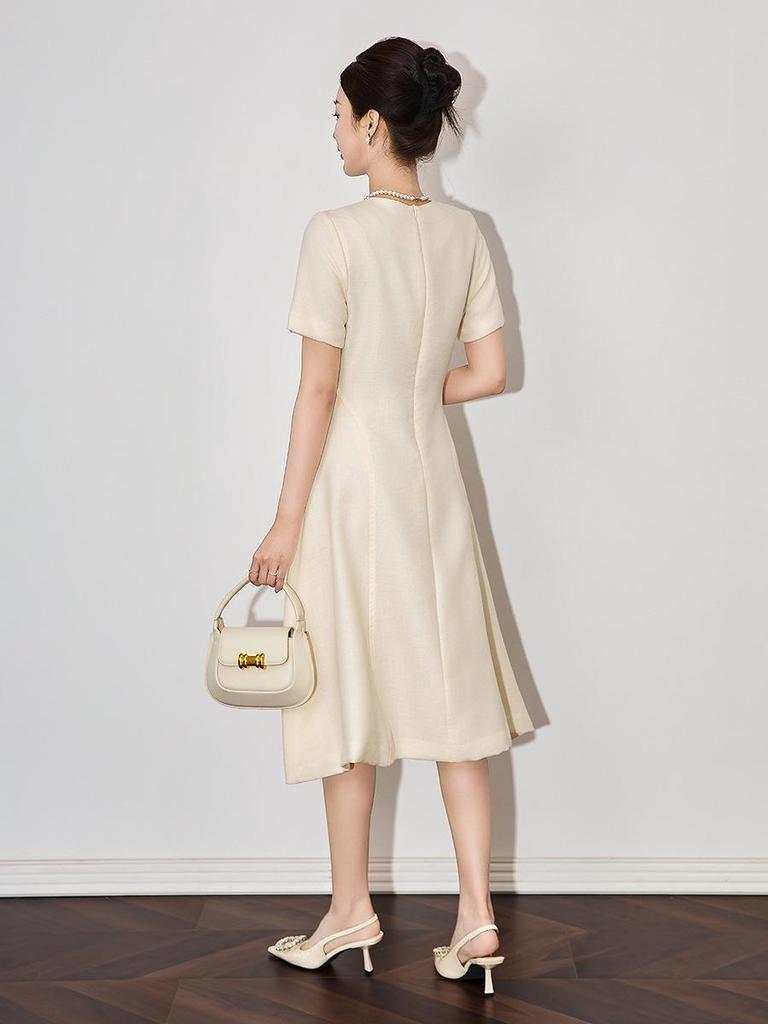 Elegant Spring Linen Dress - Women's Waist-Hugging, Refined Fashion