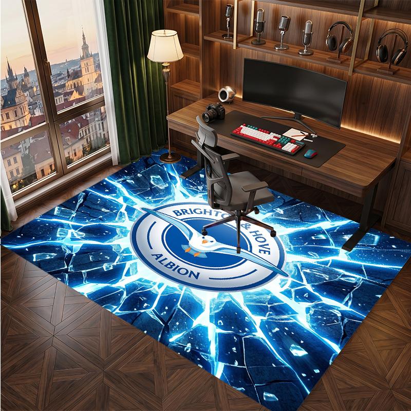 Brighton & Hove Albion Football Print Crystal Velvet Rug, Comfortable Water Absorbent Non Slip Indoor Floor Carpet