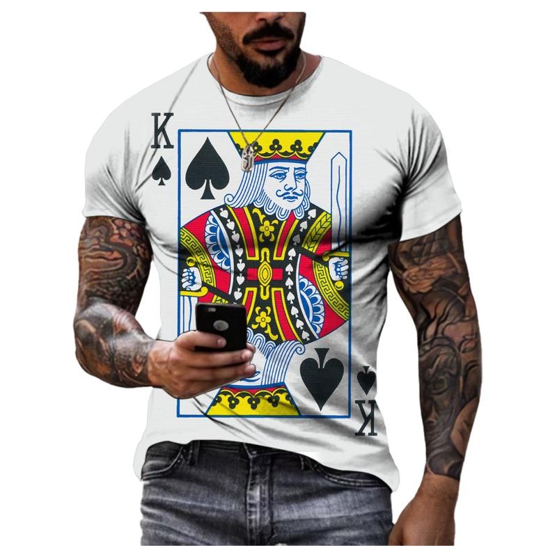 Playing Cards 3D Printing Summer Men's Personality T-Shirt Shirt Hip Hop Trend Large Size Short Sleeve Casual Fashion Sports Top