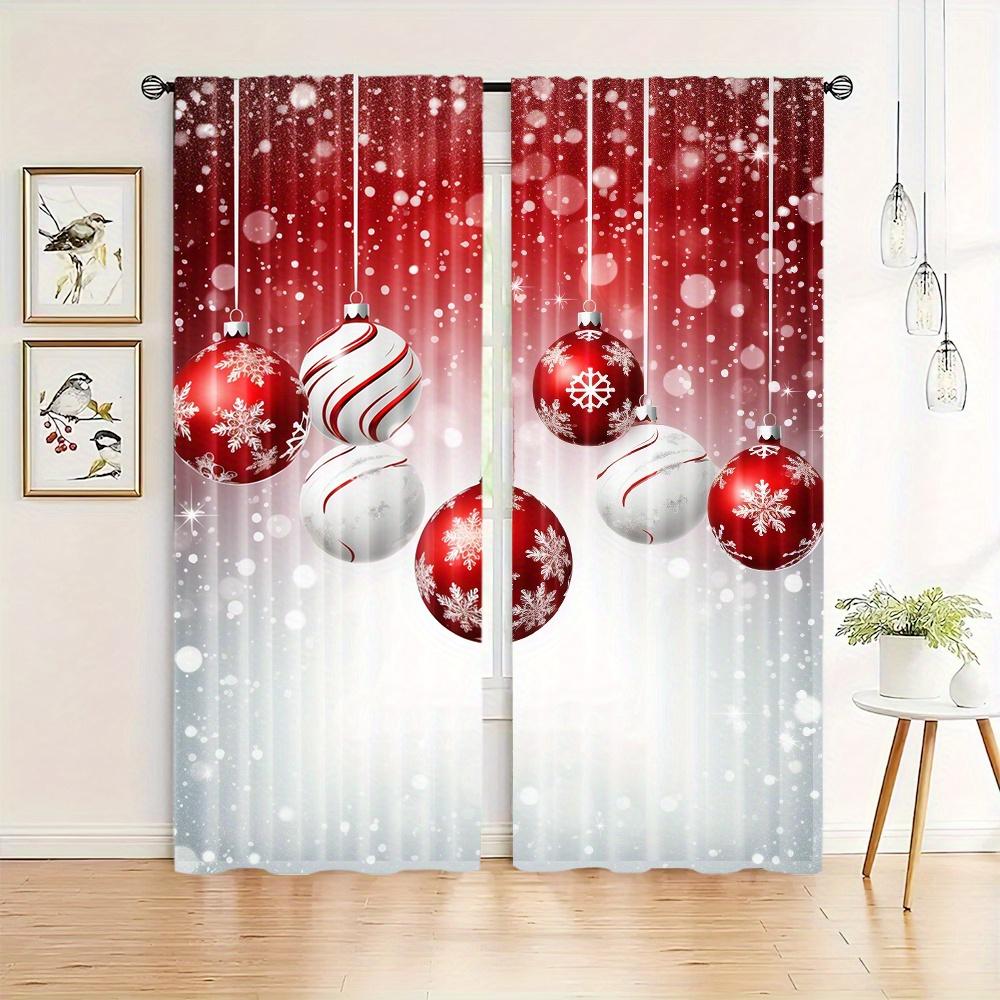 2pcs Christmas Reindeer Santa Claus & Snowman Curtains Digital Print, Rod Pocket Design for Living Room Kitchen Bedroom  Decor
