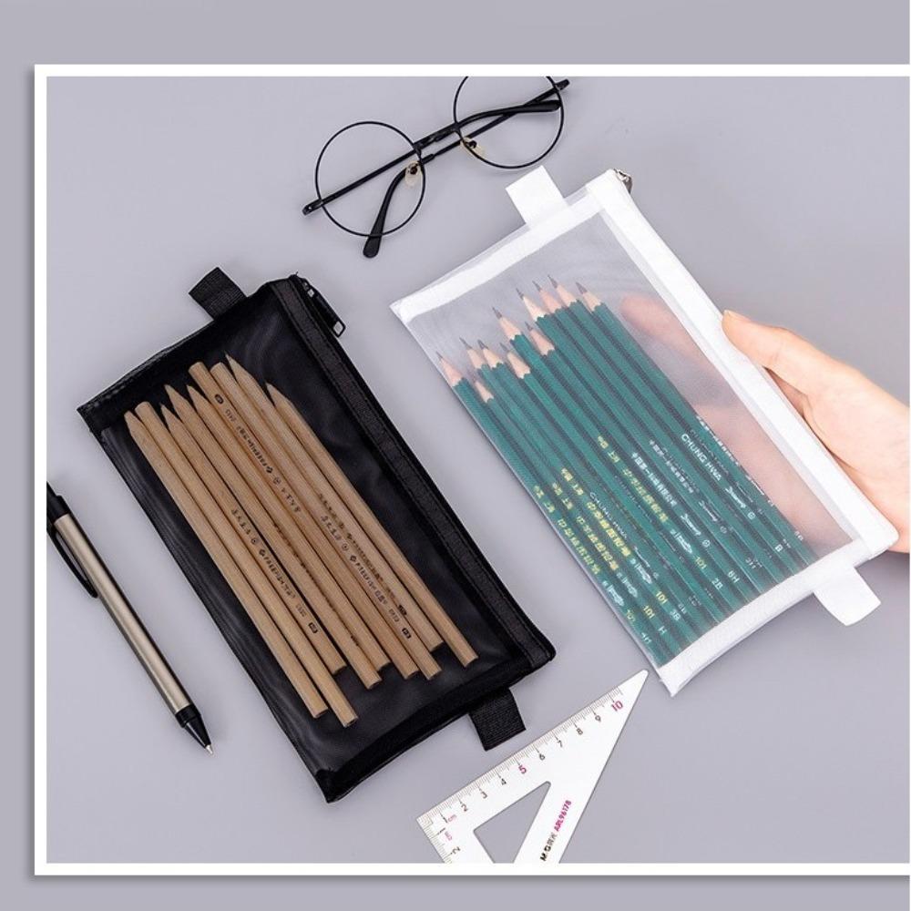 Large-Capacity Mesh Pencil Bag Nylon Stationery Pouch New Transparent Stationery Bag Kids
