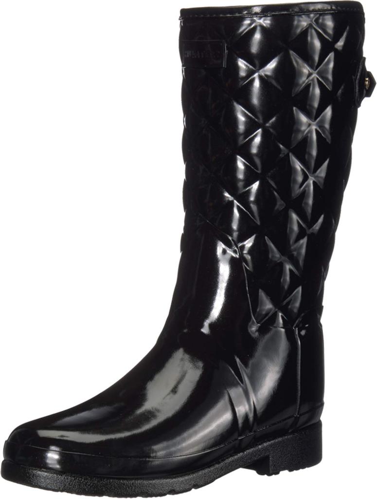 Hunter Refined Gloss Quilted Short Rain Size Cm Women's Boots, Black, 24.0