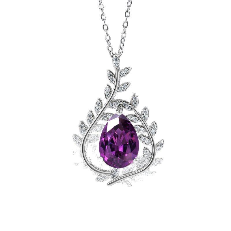 925 Sterling Silver Purple Zircon Pendant Necklace Birthday Party Anniversary Gift
