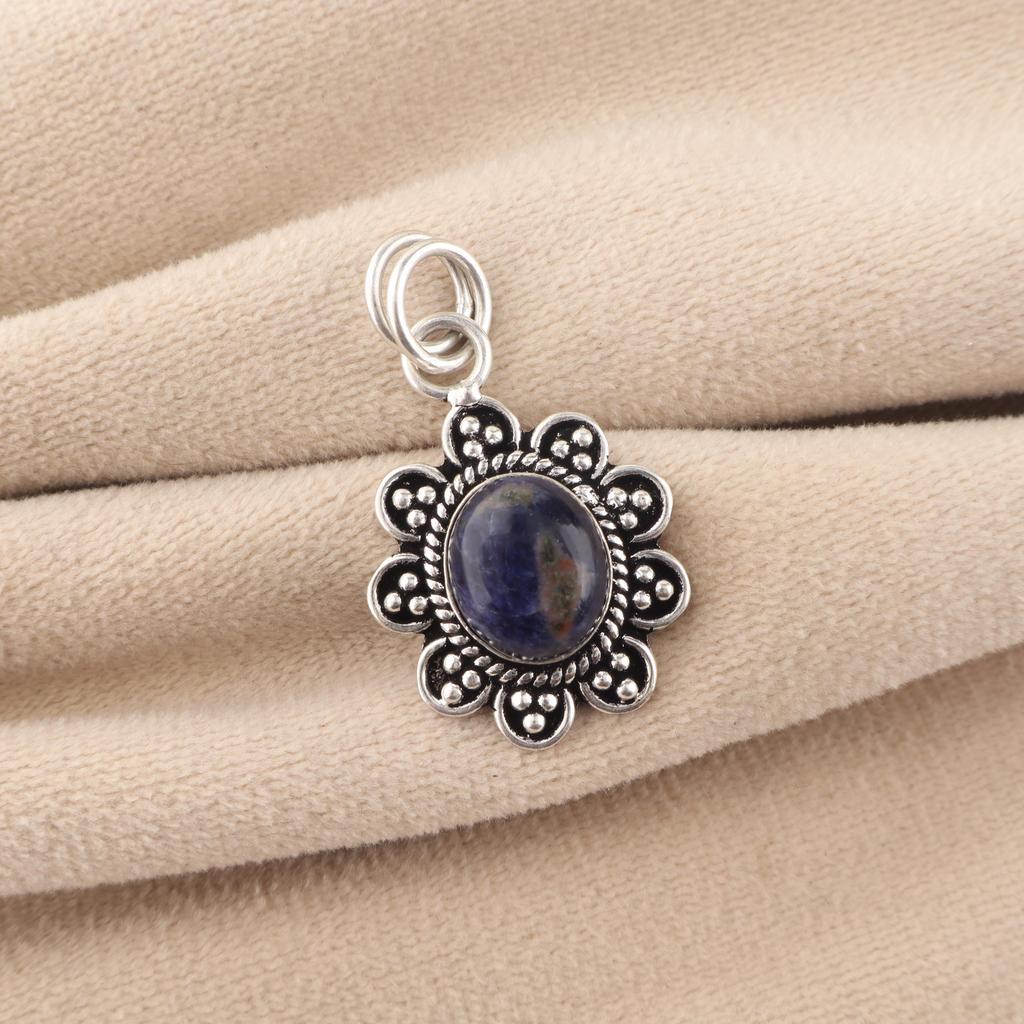 Natural Sodalite Gemstone 925 Sterling Silver Women Jewelry Designer Pendant 1.37" Gift for Her CP-40-32