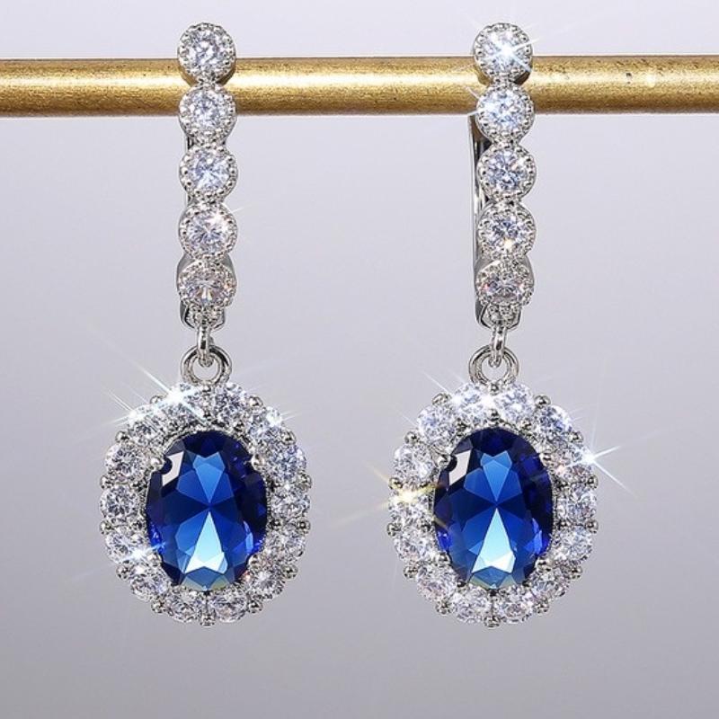 

CAOSHI Delicate Drop Earrings for Women Copper Color Inlaid Blue/White Zirconia Elegant Wedding Accessories Classic Zircon Gift Blue
