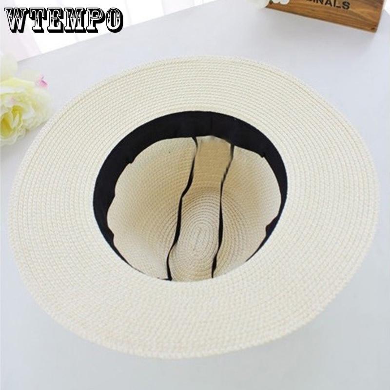 WTEMPO Women Summer Floppy Straw Beach Sun Hats Female Big Hem Casual Solid Color Travel Sunscreen Hat