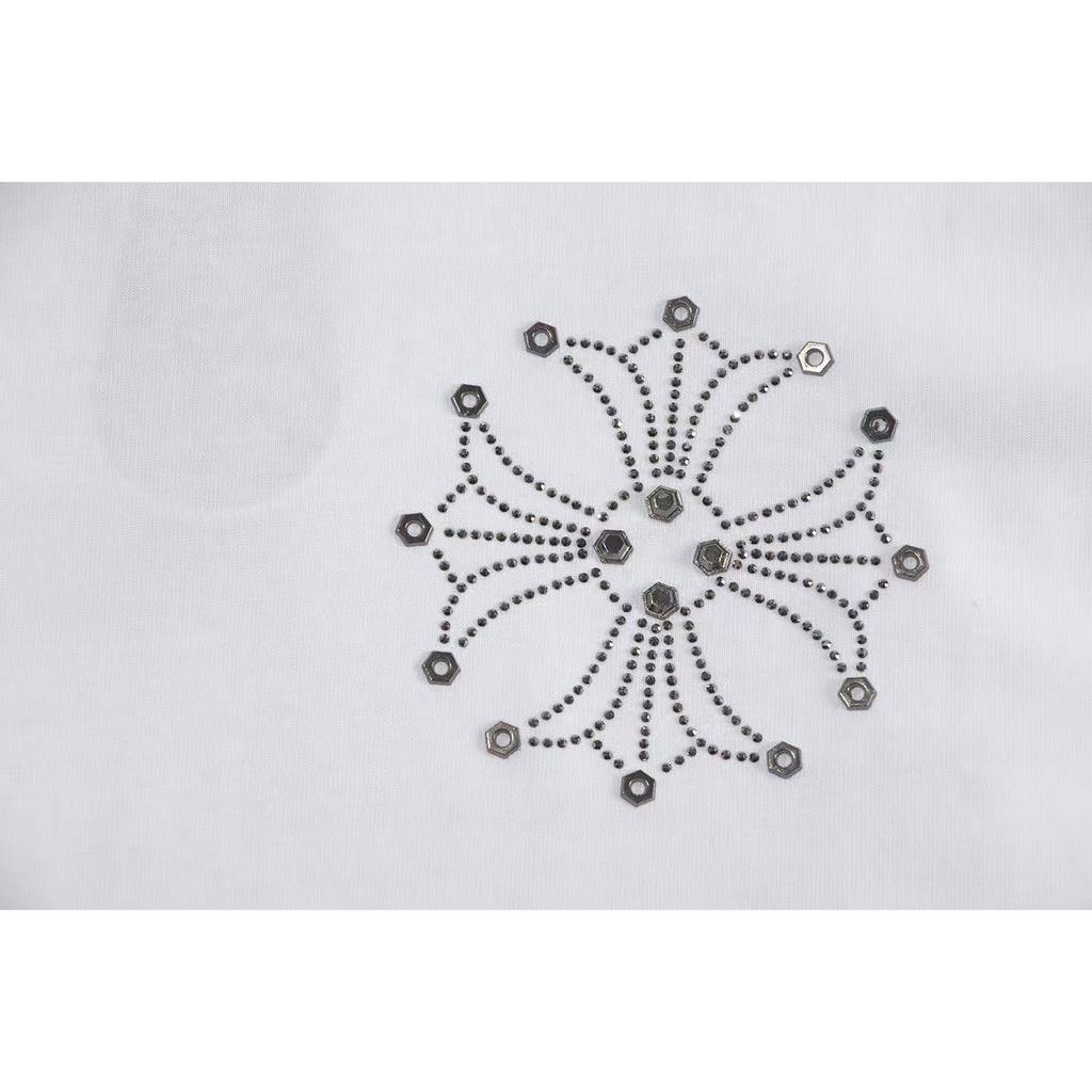 W377 CHROME HEARTS 2025 Letní nové vysoce kvalitní bavlněné kulaté tričko volné velikosti pro muže a ženy, párové tričko