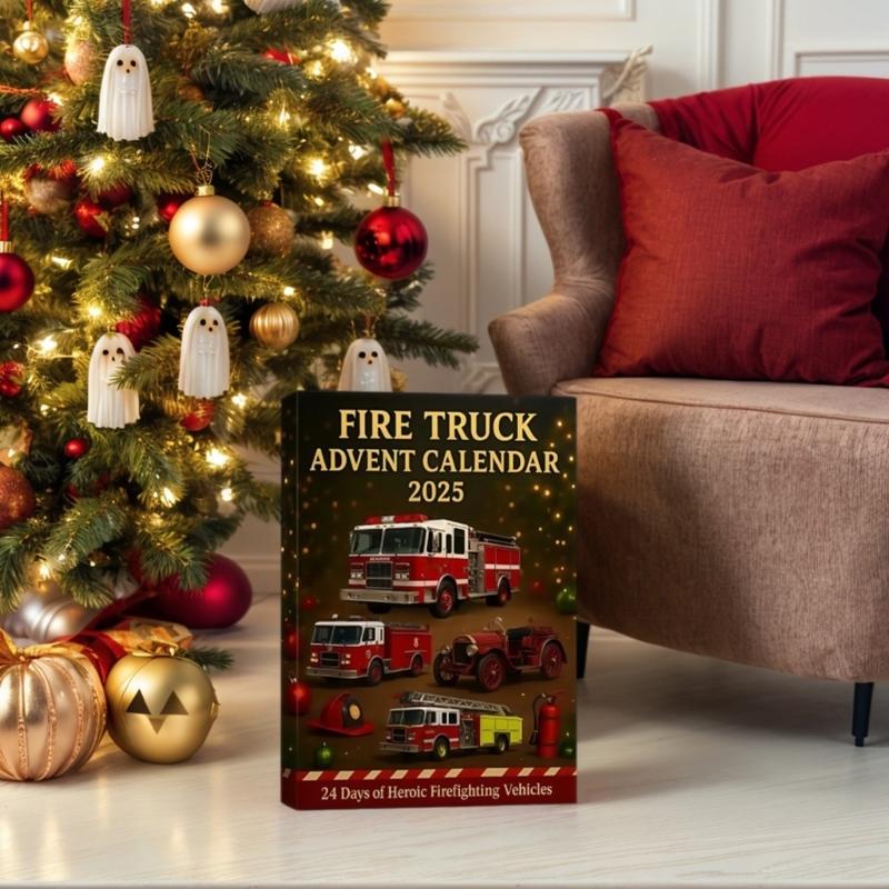 24 Days Surprise Advent Calendar Christmas Advent Calendar with 24 Acrylic Fireengine Toy Car For Festival Decoration