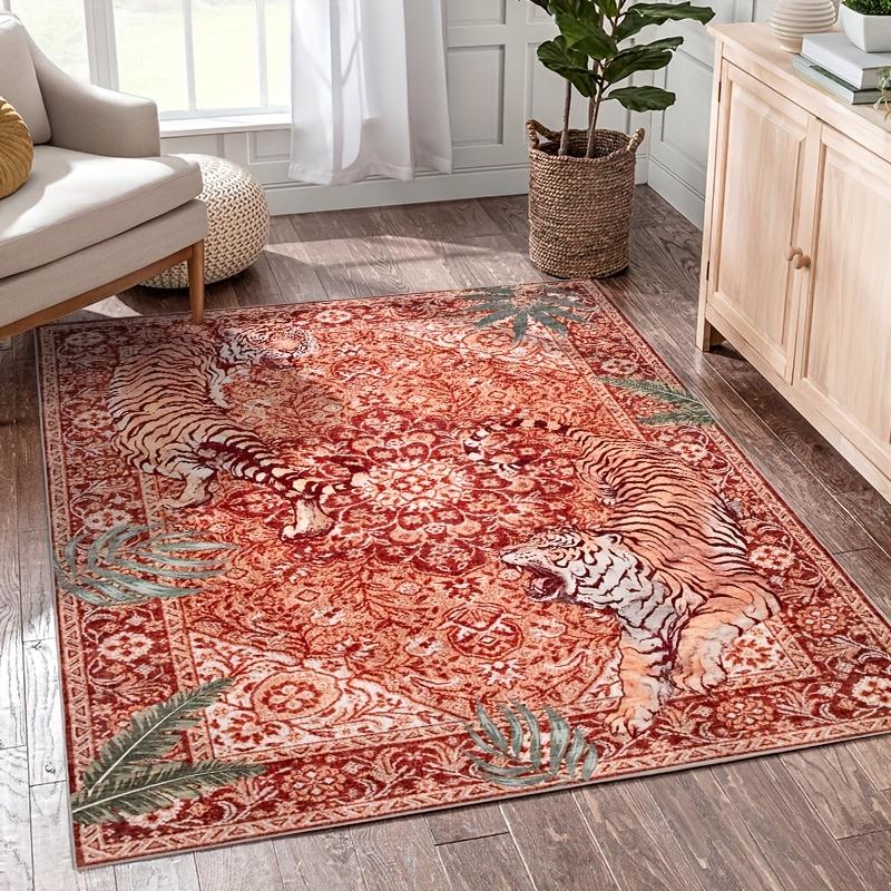 Ultra Thin Non Slip Tiger Pattern Mat Machine Washable Soft Durable Living Room Bedroom Dining Room Home Office Decor