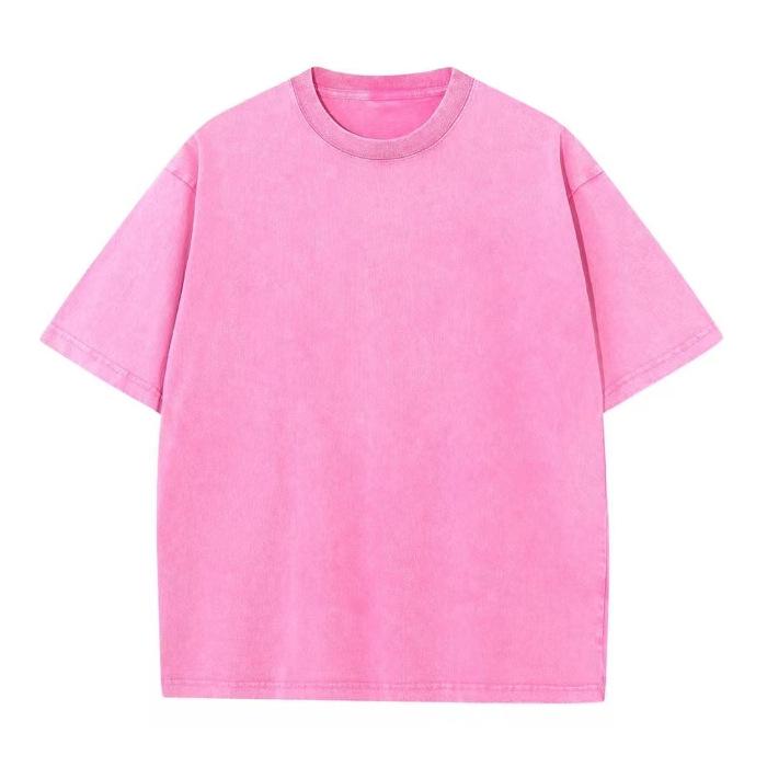 230G Washed Distressed Men's Retro T-Shirt, US Size, Loose Round Neck, Pure Cotton Short Sleeve.