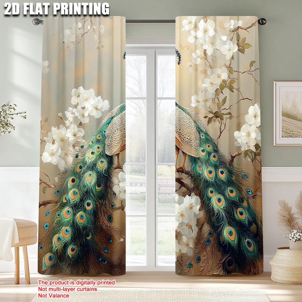 2pcs, Minimalist Curtains 2D Plane Printing Peacock and Flowers Polyester (without Rod) Room Decor Ldeal for Kitchen Living Room
