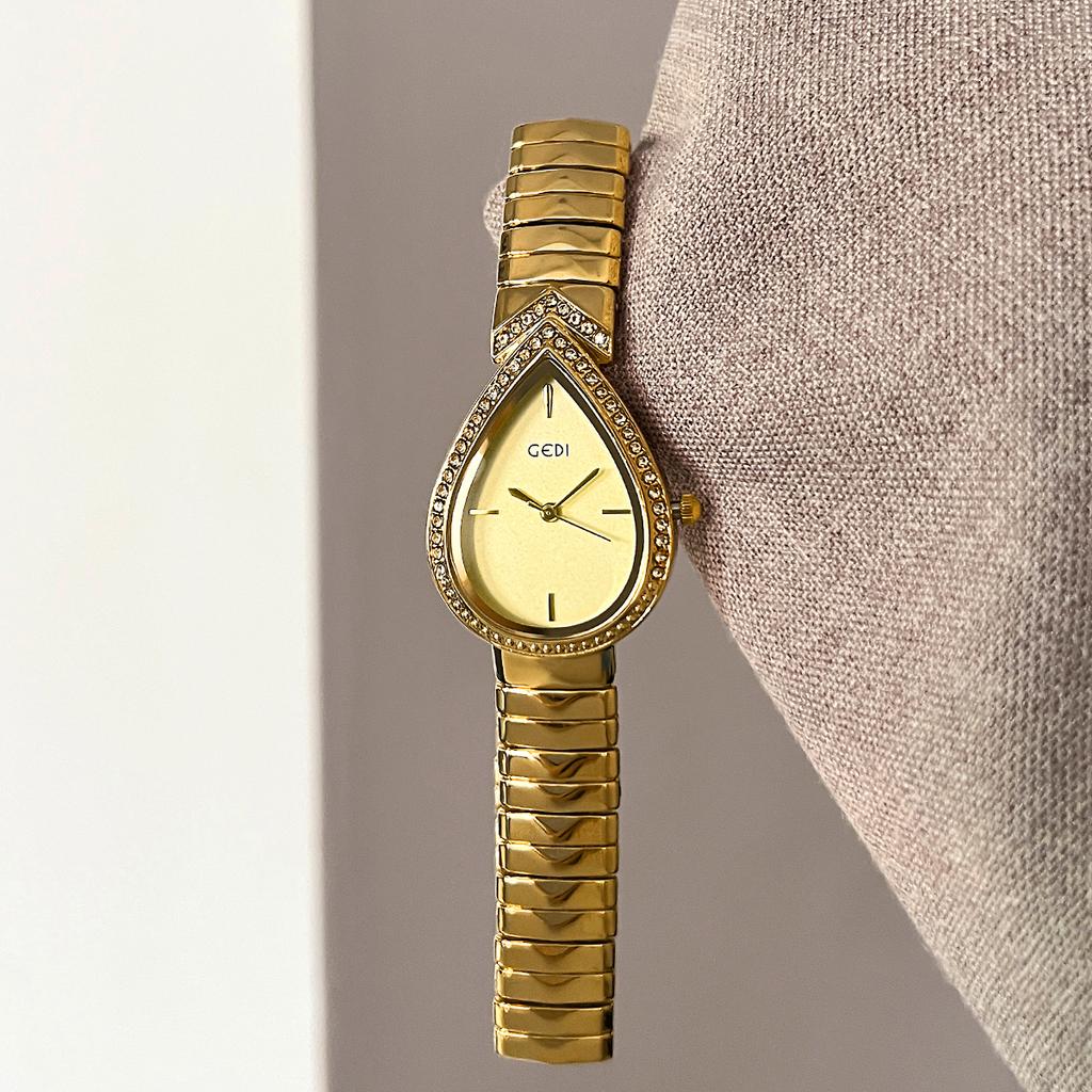 GEDI Women's Quartz Watch Fashion Golden Silver Casual Quartz Bracelet Wristwatch Niche Elegant Waterproof Hand Clock for Women