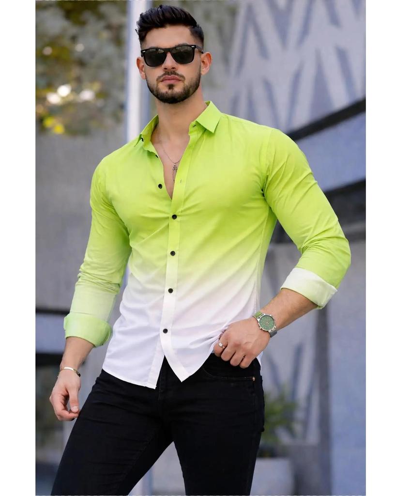 Men's Slim Fit Color Block Spread Collar Casual Shirt