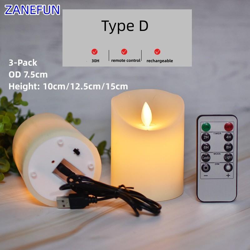 3PCS Flickering Swinging Flameless LED Candles Long Lasting USB Pillar Candle Window Lamp Portable Atmosphere Lamp