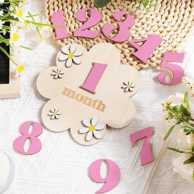 Wooden Baby Monthly Milestone Cards Flowers Double Sides Number Month Girls Boys Newborn Photography Props Accessories
