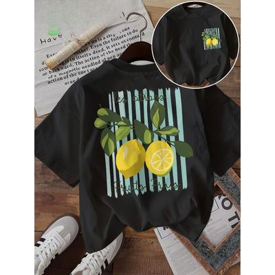 Les Citrons Lemon Graphic T Shirt Women Fruits Frais Print Tee Summer Casual Retro Aesthetic Harajuku Style Fashionable Girl Top Daily Wear Cool Top