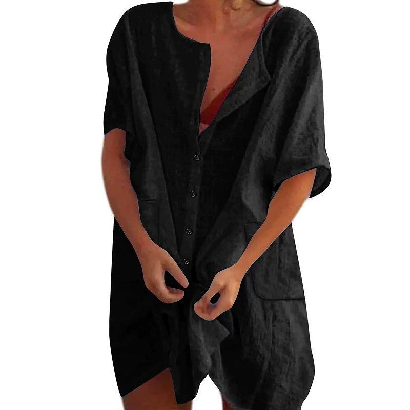 European & American Women's Solid Color Loose Mid-Length Summer Shirt