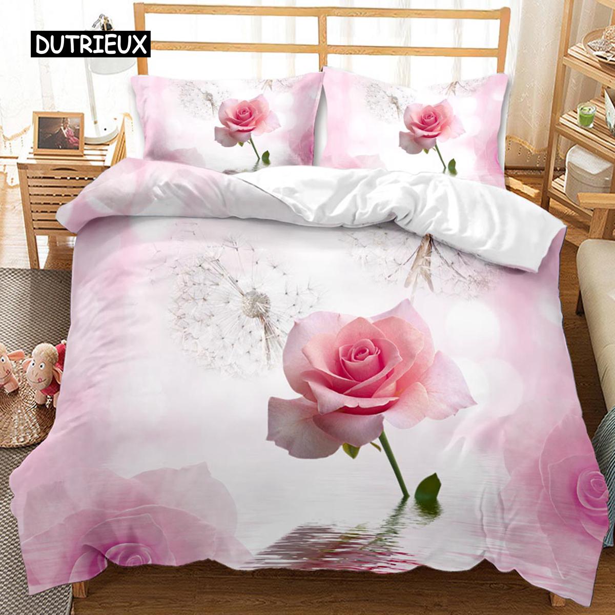 

Lightweight Durable Rose Polyester Pink Heart Romantic Flower Theme For Lovers Size Double Queen King Quilt Comforter (quilt)-EU Single(135*200cm)3pcs