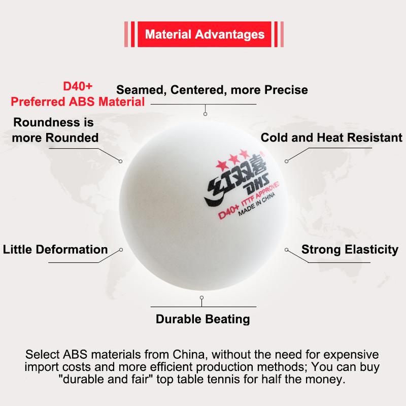 Pelotas de Tenis de Mesa DHS con Costura D40+ ABS Nuevo Material 10 Piezas/Caja Pelotas de Ping Pong Profesionales Aprobadas por la ITTF para Entrenamiento