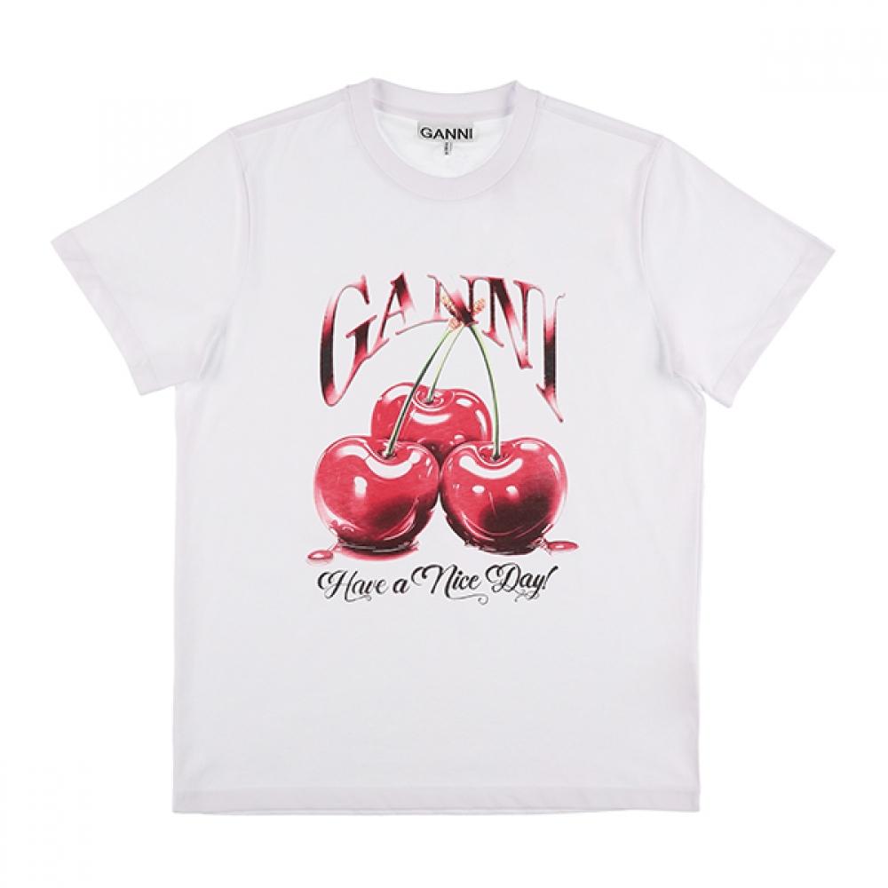 

Ganni T4004 151 Женская футболка с коротким рукавом с принтом логотипа «Вишня» T4004 151 (L)