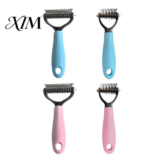 Dog Grooming Supplies Double-Sided Pet Detangling Rake, Undercoat Rake with Rounded Blades, Non Slip Comb Shedding Brush for Long Hair Dogs, Cats Dogs