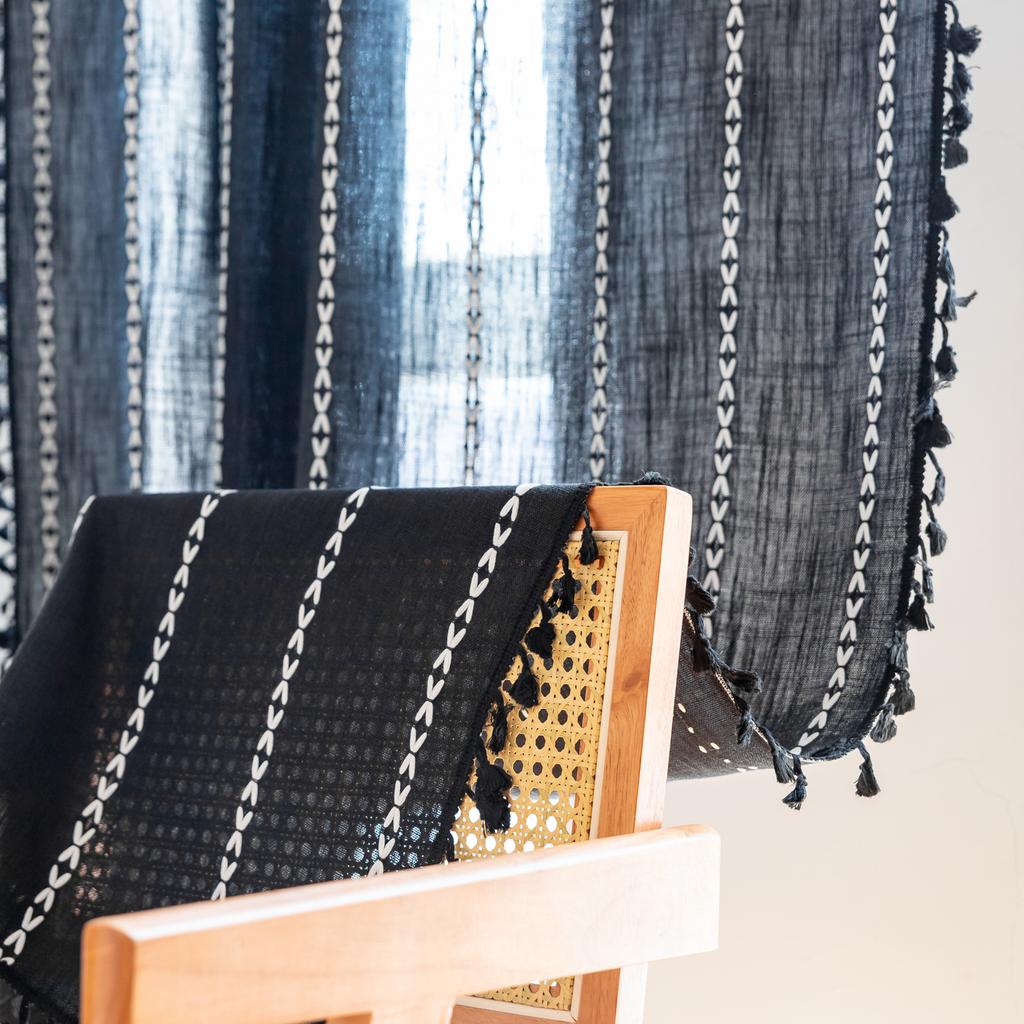 American Curtains Finished Thick Black Bohemian Semi-Blackout Room Living Room Decoration Balcony Floating Curtains