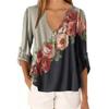 Women Casual Tops Shirt Ladies V Neck Floral Print Loose T-shirt Blouse Tee Top