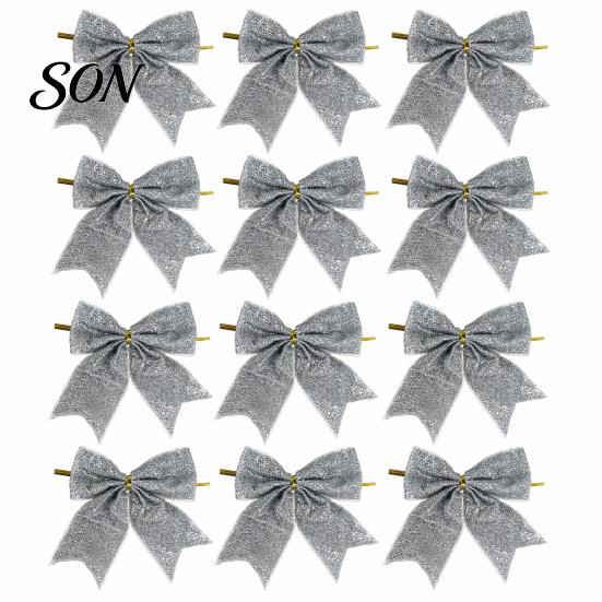 Luxury Style Christmas Tree Toppers Glitter Bow, Gold Sparkling Ribbon Hanging Ornament for Bow Decorations Wreath Gift Box, Festive