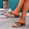 2026 Spring and Summer New Retro Hollow Baotou Half-drag Color-blocking Round Toe Low-heeled Slippers