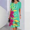 Elegant Women Short Sleeve Fashion 3d Print Midi Dress Plus Size Beach Clothing