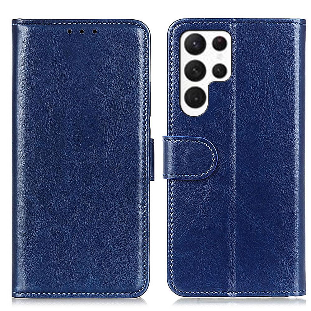 

For Samsung Galaxy S24 Ultra Case PU Leather Wallet Crazy Horse Texture Cell Phone Cover Blue