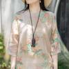 1116 Summer Round Neck Ramie Print Retro Loose Commuter Top Cotton and Linen Literary Five-quarter Sleeve Chic T-shirt