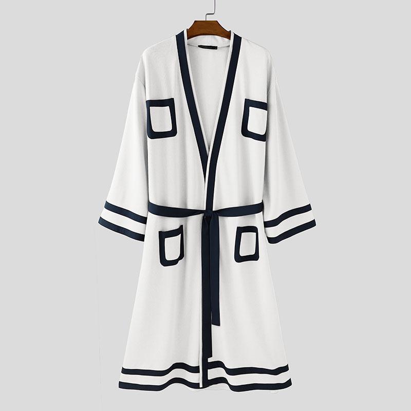 

INCERUN Мужской кардиган с длинным рукавом «летучая мышь», со строчкой, повседневный, мешковатый, с поясом, длинный 5XL белый