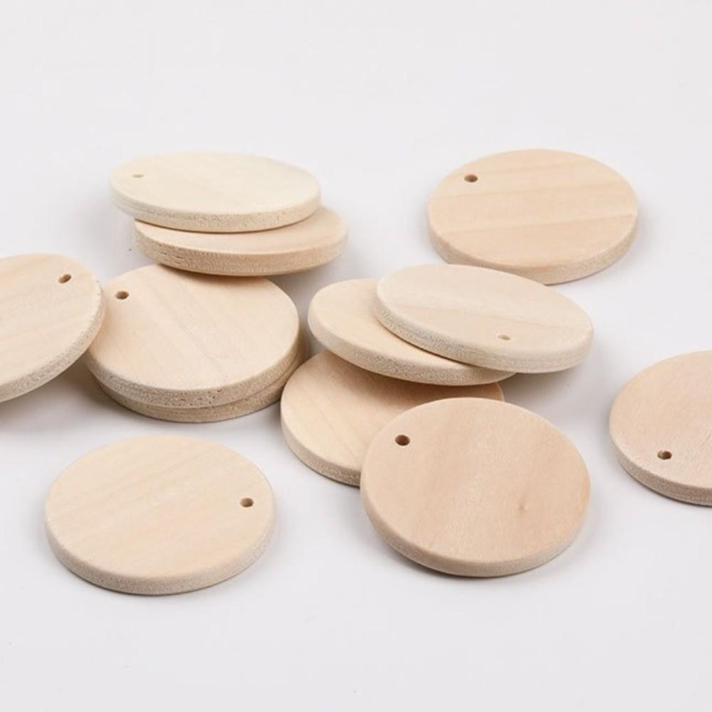 50Pcs DIY Crafts Wooden Discs with Keychain 35mm Round Wooden Ornaments  Reminder Record
