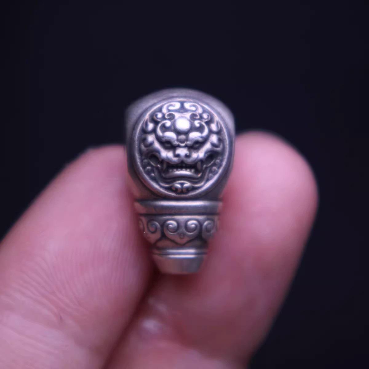 Retro Double-Sided Pixiu & Buddha Head Vajra Bodhi Bracelet - Mythical Beast Beads for DIY Wenwan Accessories 12mm