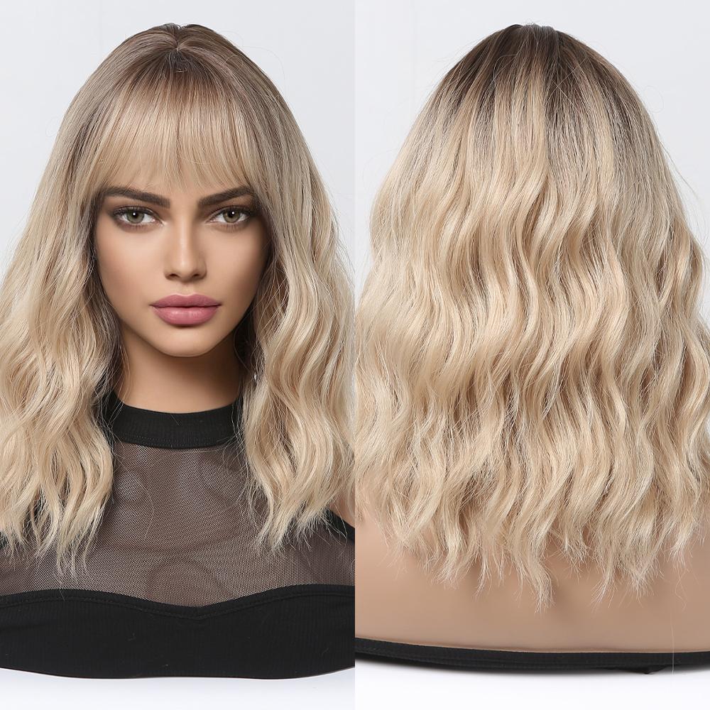 Short Wavy Wine Red Synthetic Wigs for Women Curly Lolita Wigs With Bangs Shoulder Length Wigs Natural Looking Daily Cosplay