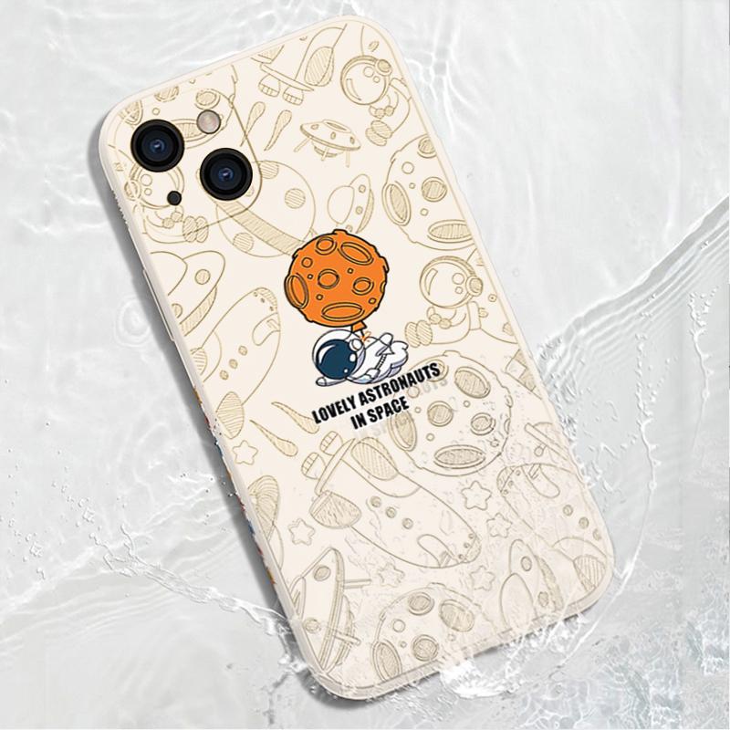 Cartoon Astronaut Silicone Case For iPhone 17e 16e 17 Pro 16 14 15 Pro Max Plus 13 11 12 Pro Shockproof TPU Lanyard Phone Cover