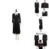 Die Addams Family Wednesday Cosplay Kostüm Schwarzes Kleid Halloween Party