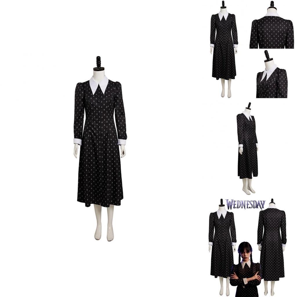 Die Addams Family Wednesday Cosplay Kostüm Schwarzes Kleid Halloween Party