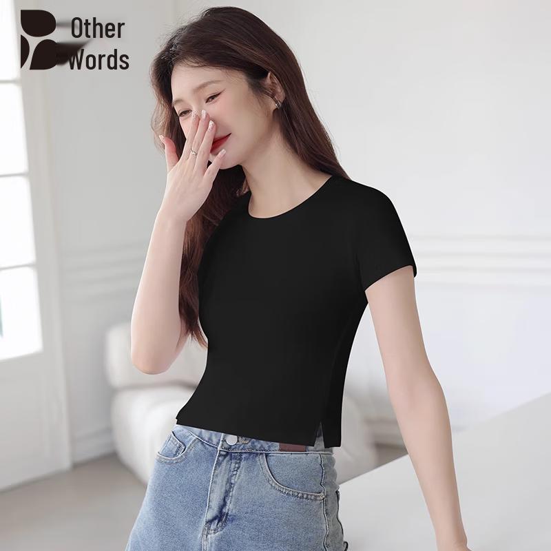 

Women s High Waist Slit Hem Short Sleeve T-shirt XL