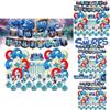 Blue Children Birthday Party Decoration Set Paper Flag Cartoon Cake Insert Balloon