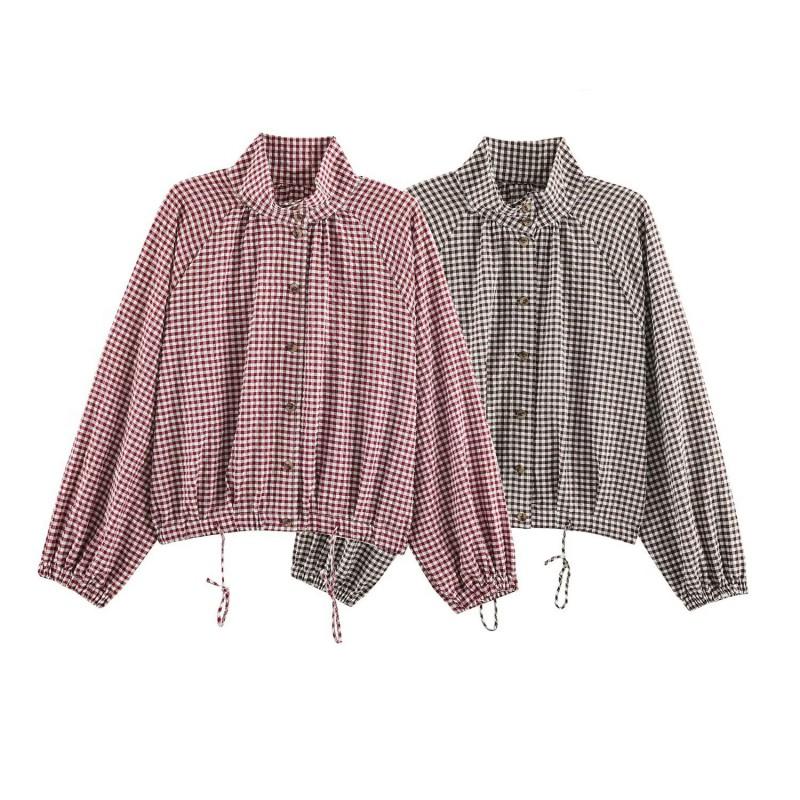 Womens Plaid Oversized Coat Casual Chic Outerwear Loose Fit Stand Collar Long Sleeve