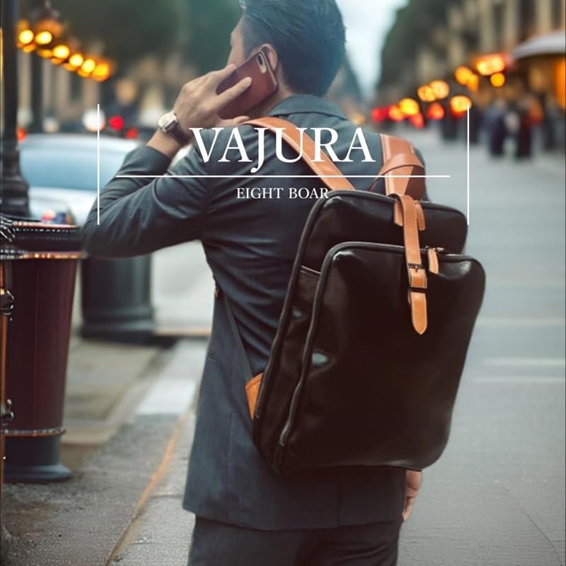 Genuine Cow Leather Designer Backpack Rucksack Double ZIP Round Zipper Business Bag C04 VAJURA Black
