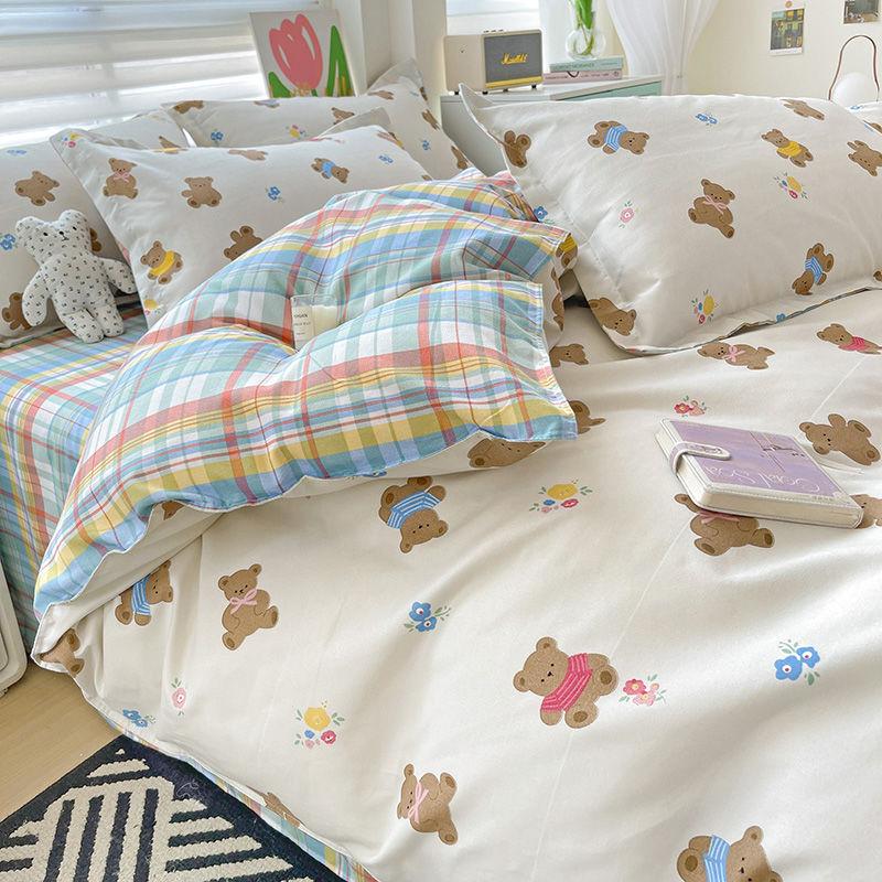Zestaw czteroczęściowy Klasy A Domowy Gruby Przyjazny dla skóry Piaskowany Twill Ins Kreskówkowy Pokrowiec na kołdrę Zestaw trzyczęściowy na łóżko do akademika